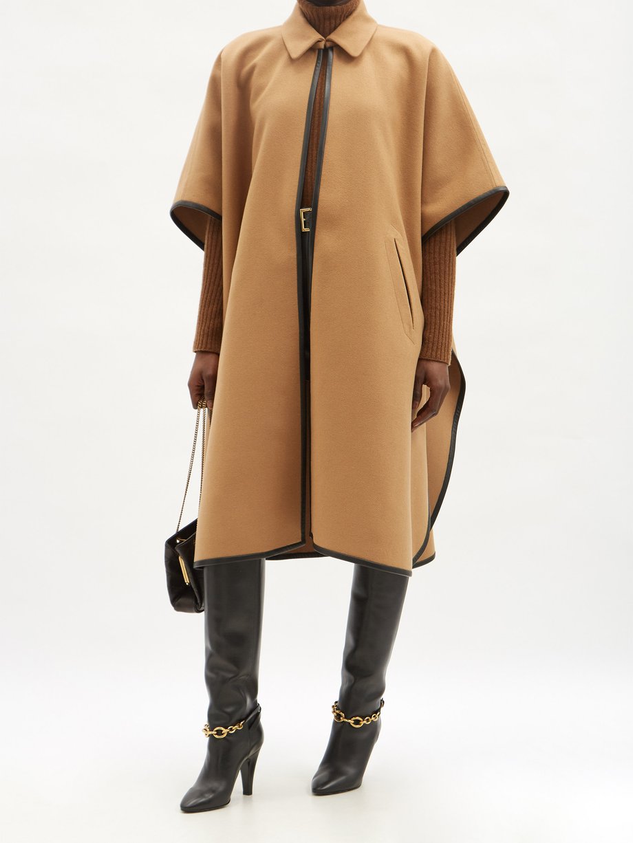 Camel Leather-trim cashmere-blend cape | Saint Laurent | MATCHESFASHION UK