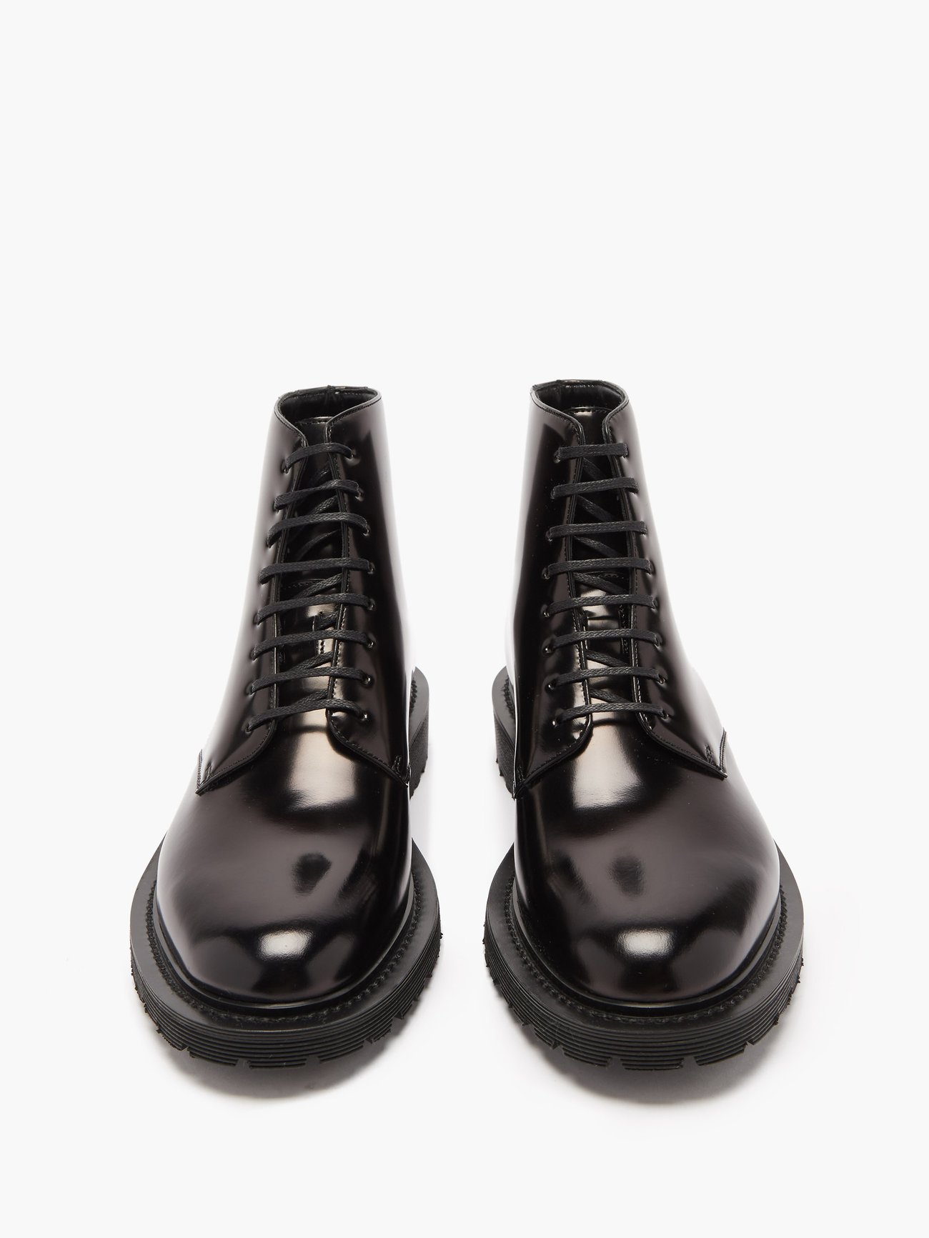 Saint Laurent Black Patent Leather Combat Boots for Men