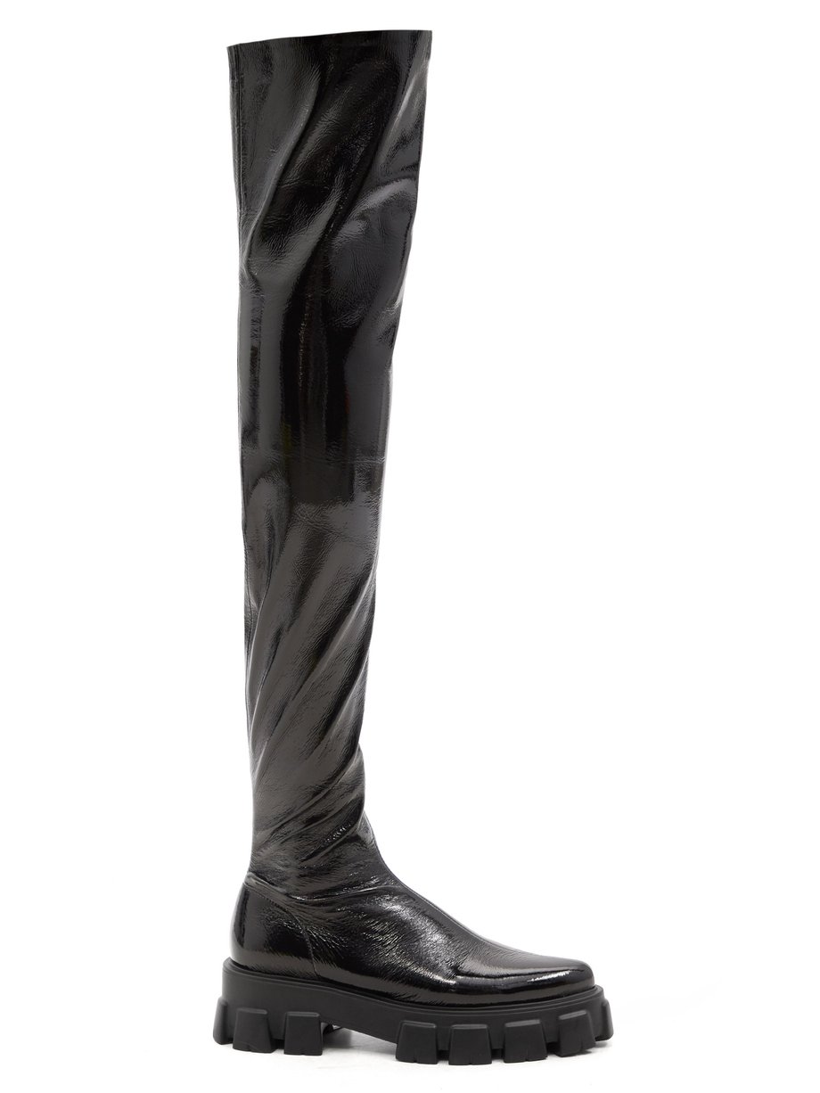 hooi Oven Vrijgevigheid Black Monolith patent-leather boots | Prada | MATCHESFASHION US