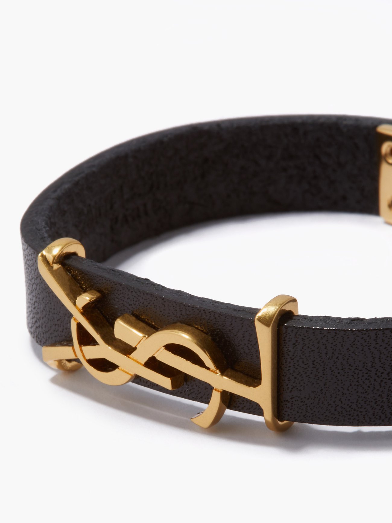 Saint Laurent Ysl Insignia Leather Bracelet in Black/Gold