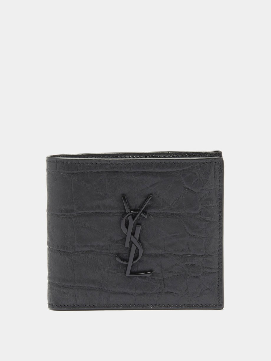 Saint Laurent Logo-Appliquéd Croc-Effect Leather Billfold Wallet