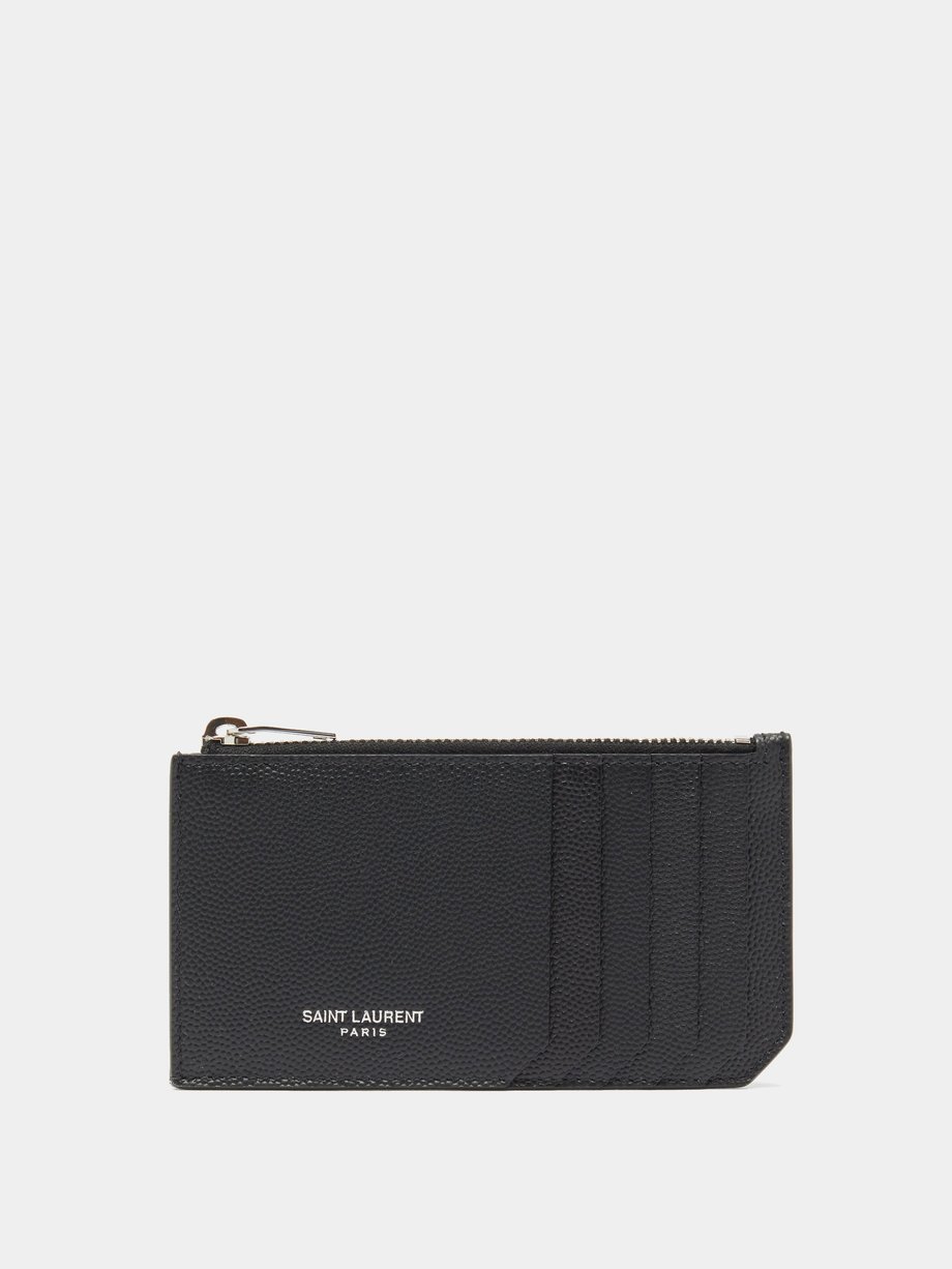 SAINT LAURENT Black grained leather zipped card holder