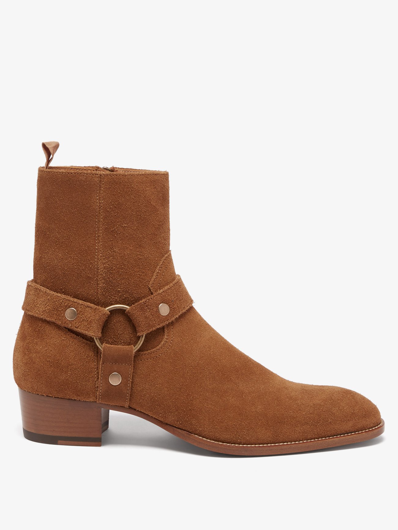 Tan Wyatt harness suede boots | Saint Laurent