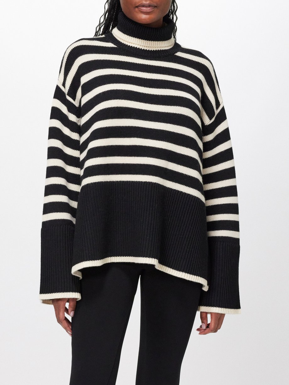 Black Striped roll-neck wool-blend sweater, Toteme