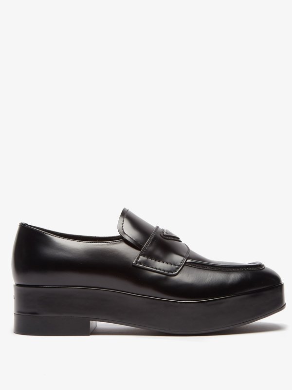 Black Triangle logo-plaque leather loafers, Prada