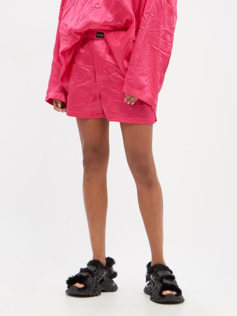 Red Logo-print drawstring cotton-jersey shorts, Miu Miu