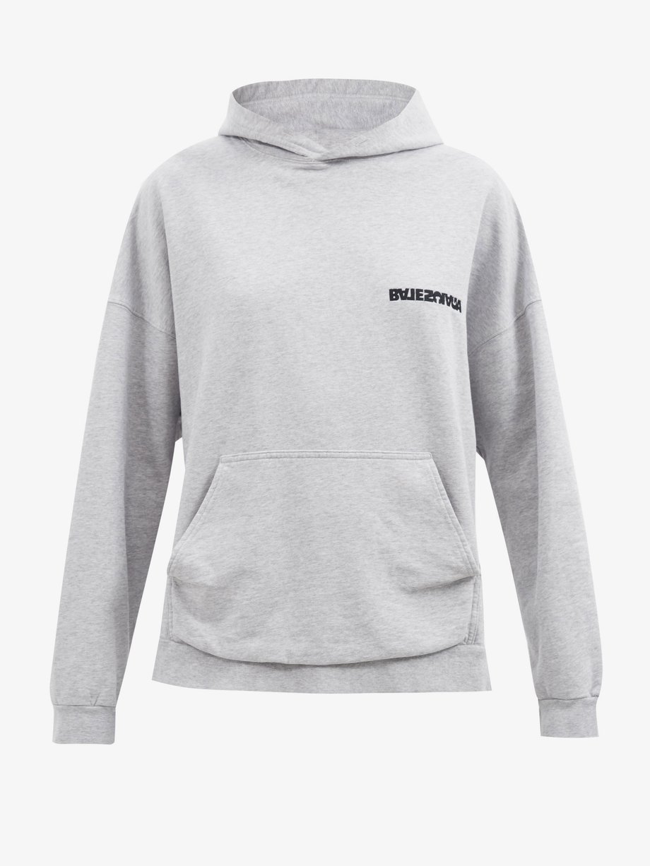 Grey Logo-embroidered cotton-jersey hoodie | Balenciaga | MATCHESFASHION US