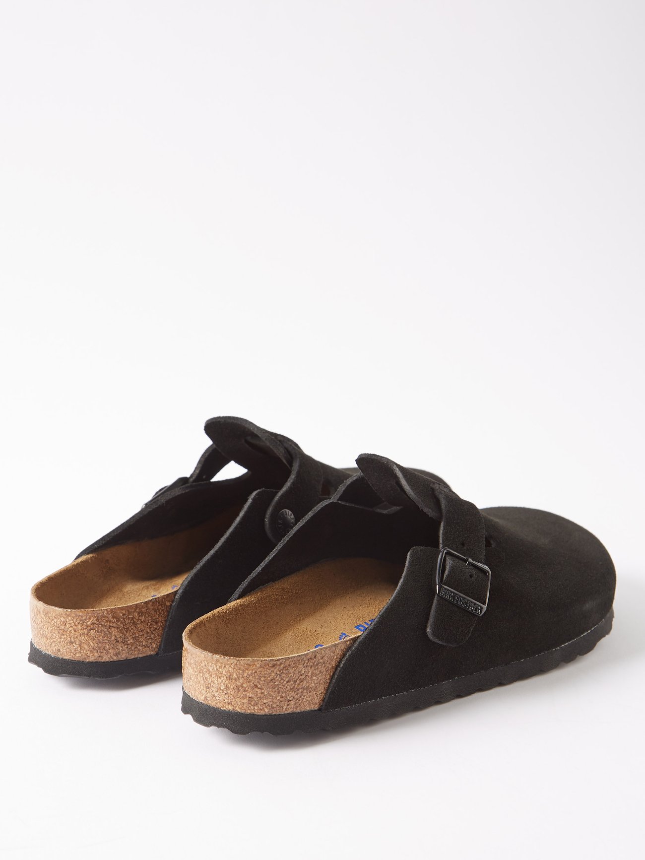 Boston buckled suede clogs