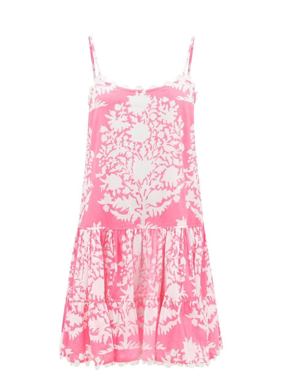 Print Scalloped floral-print cotton-voile mini dress | Juliet Dunn ...