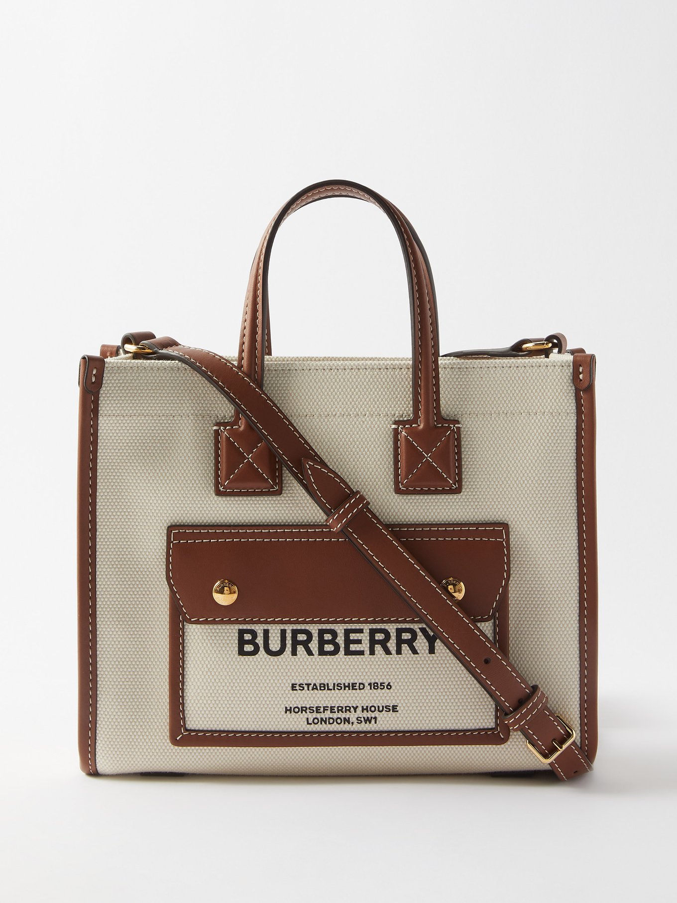 plenty Assimilation Vaccinate Neutral Freya mini canvas and leather tote bag | Burberry | MATCHESFASHION  US
