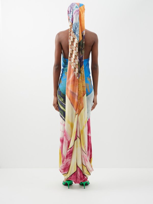 Conner Ives Patchwork upcycled silk-blend halterneck dress