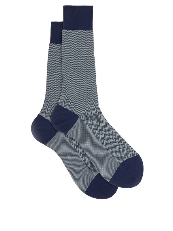 Pantherella Fabian herringbone cotton-lisle blend socks