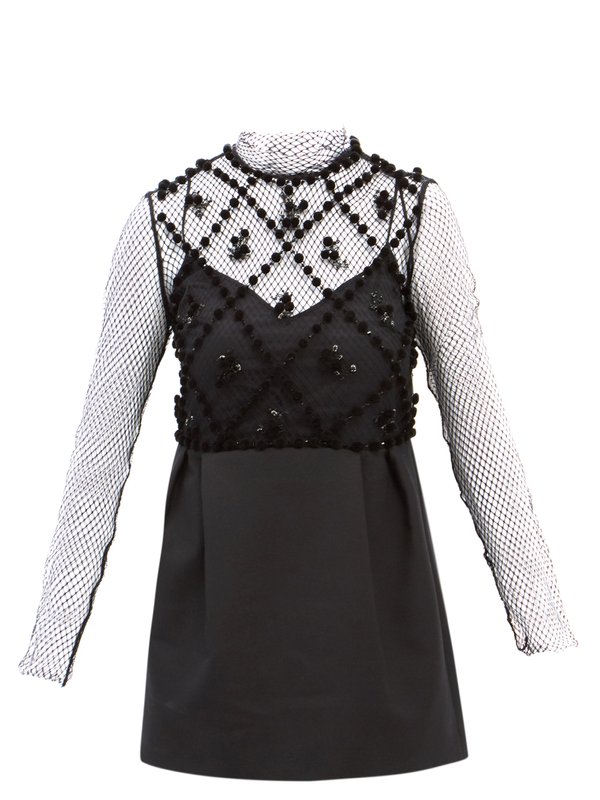 Valentino Garavani High-neck sequinned-mesh and wool-blend mini dress