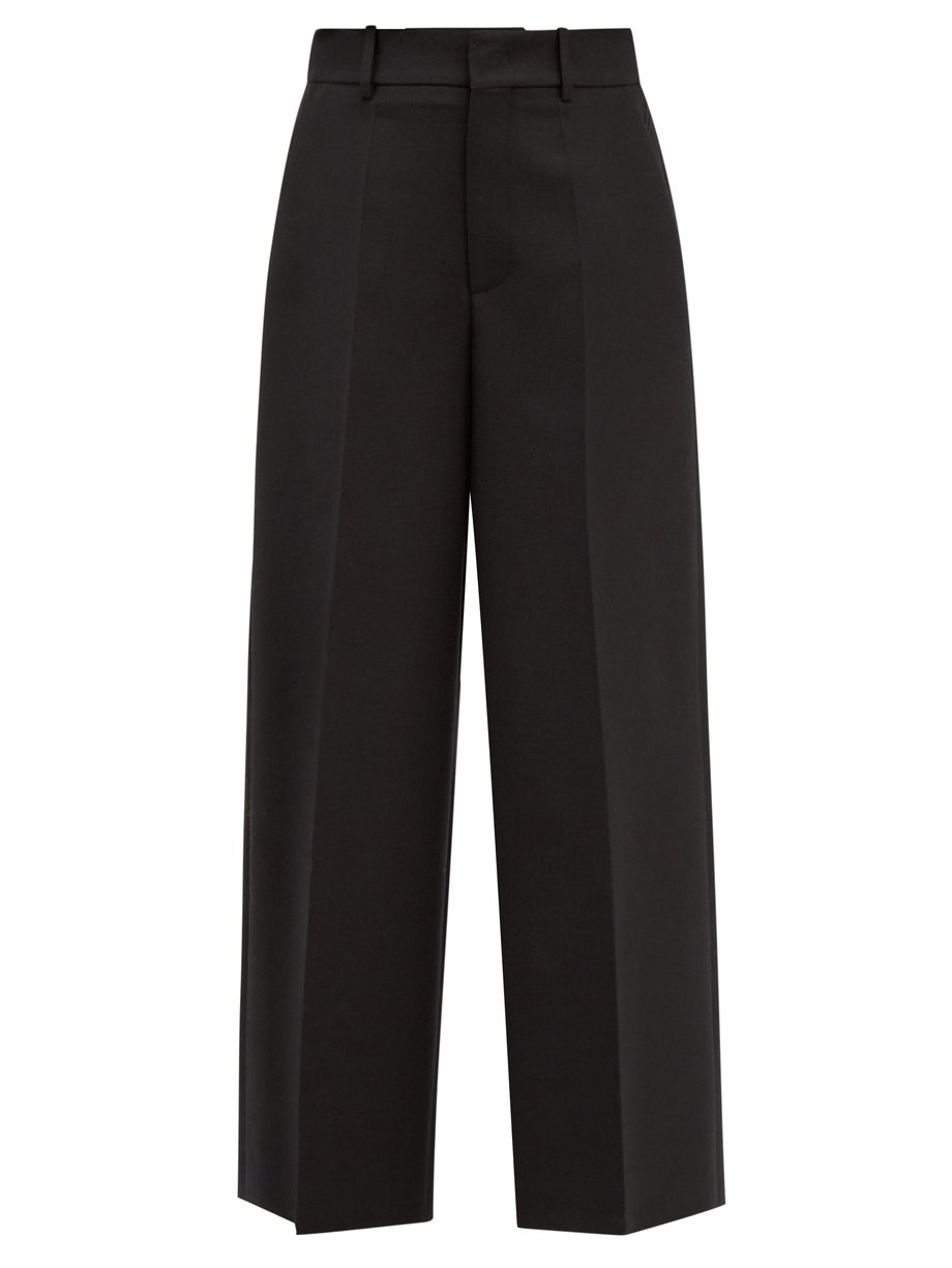 Black High-rise wool-blend straight-leg trousers | Valentino ...