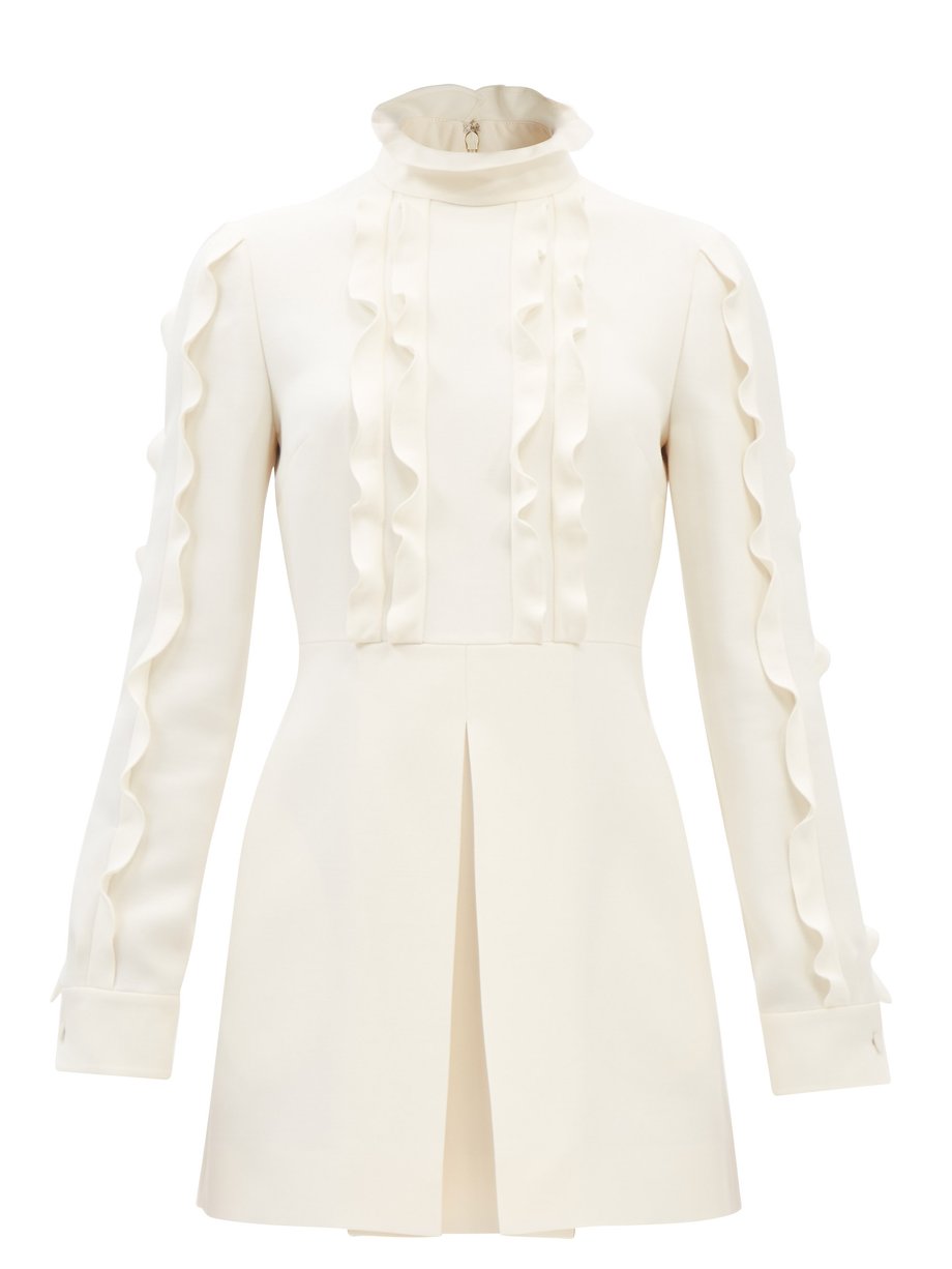 Afgift filosofisk Smelte White Ruffled high-neck wool-blend crepe mini dress | Valentino Garavani |  MATCHESFASHION US