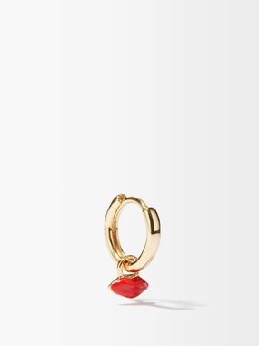 Alison Lou Lips-charm 14kt gold single hoop earring