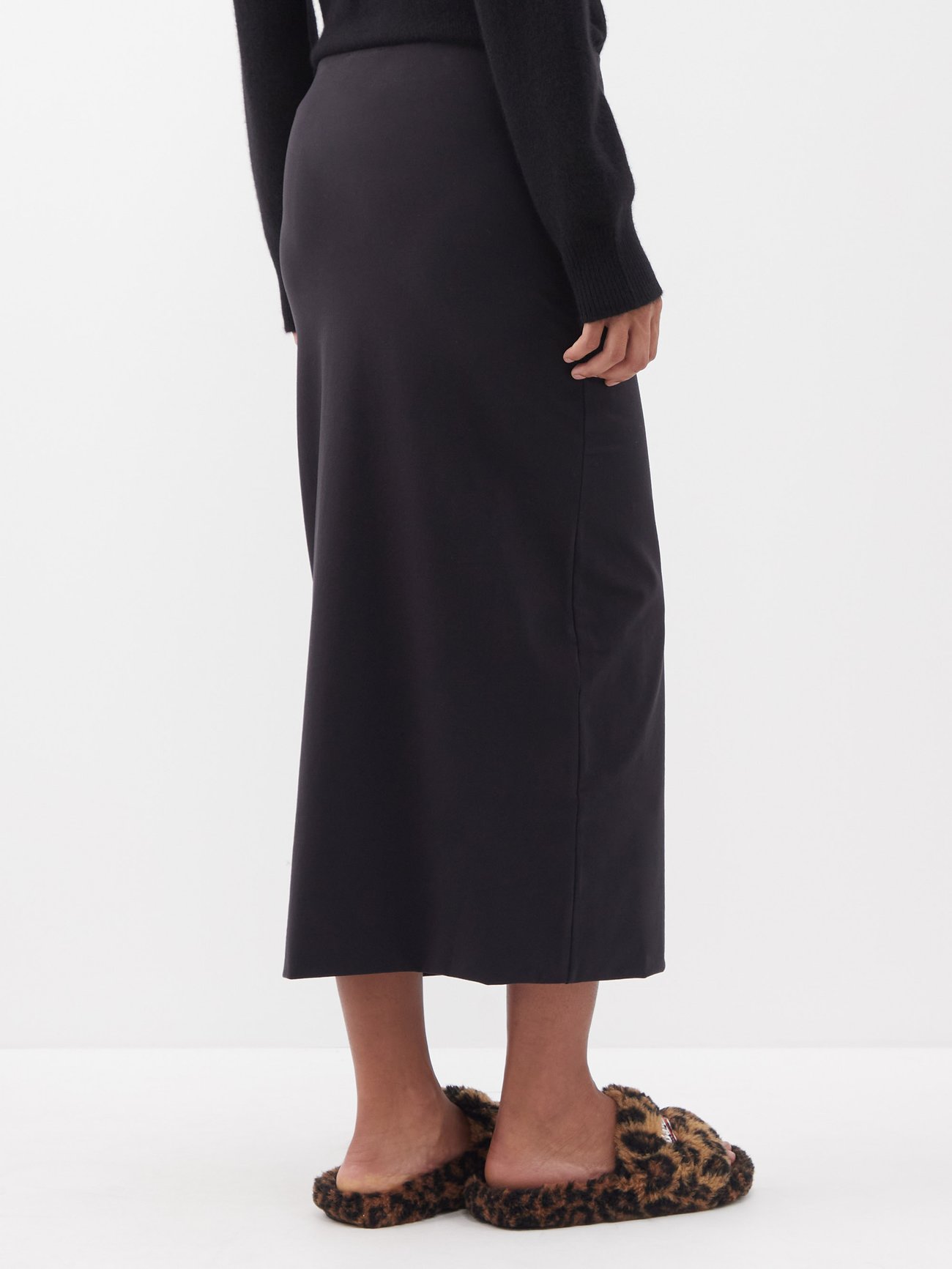 Black Organic and recycled-yarn pencil midi skirt, Raey