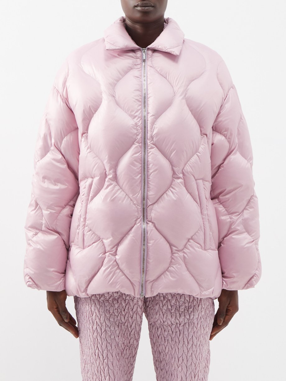 Pink Diamond-quilted satin coat | Miu Miu | MATCHES UK