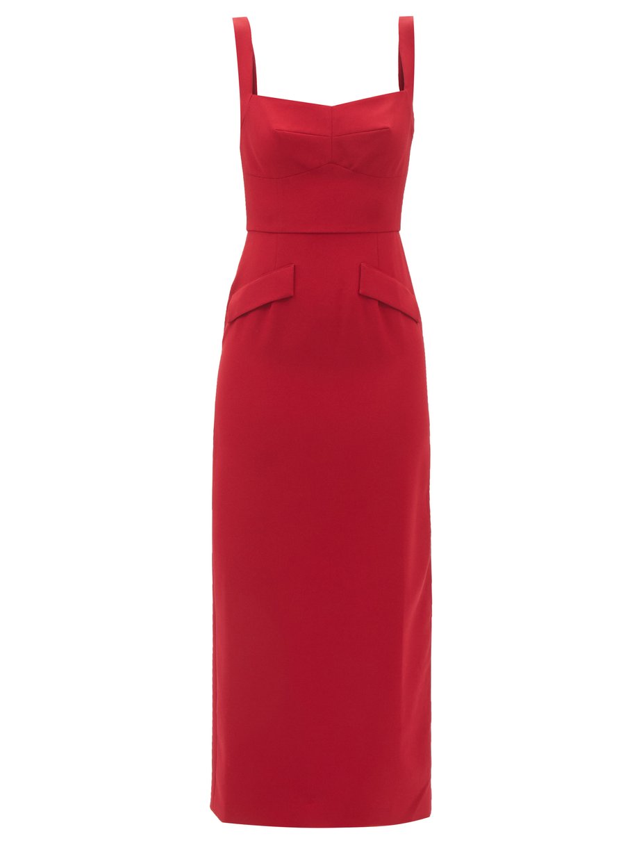 Red Rachel square-neck crepe dress | Saloni | MATCHESFASHION US
