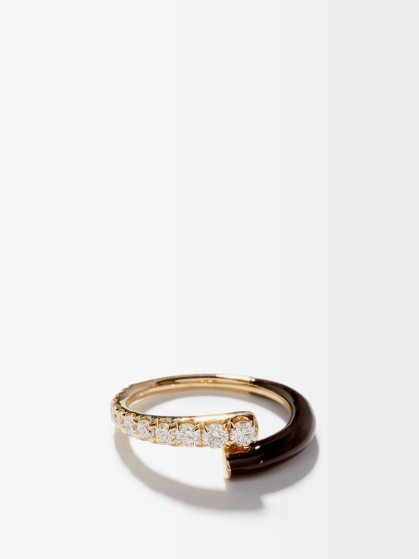 Melissa Kaye Lola diamond, enamel & 18kt gold ring