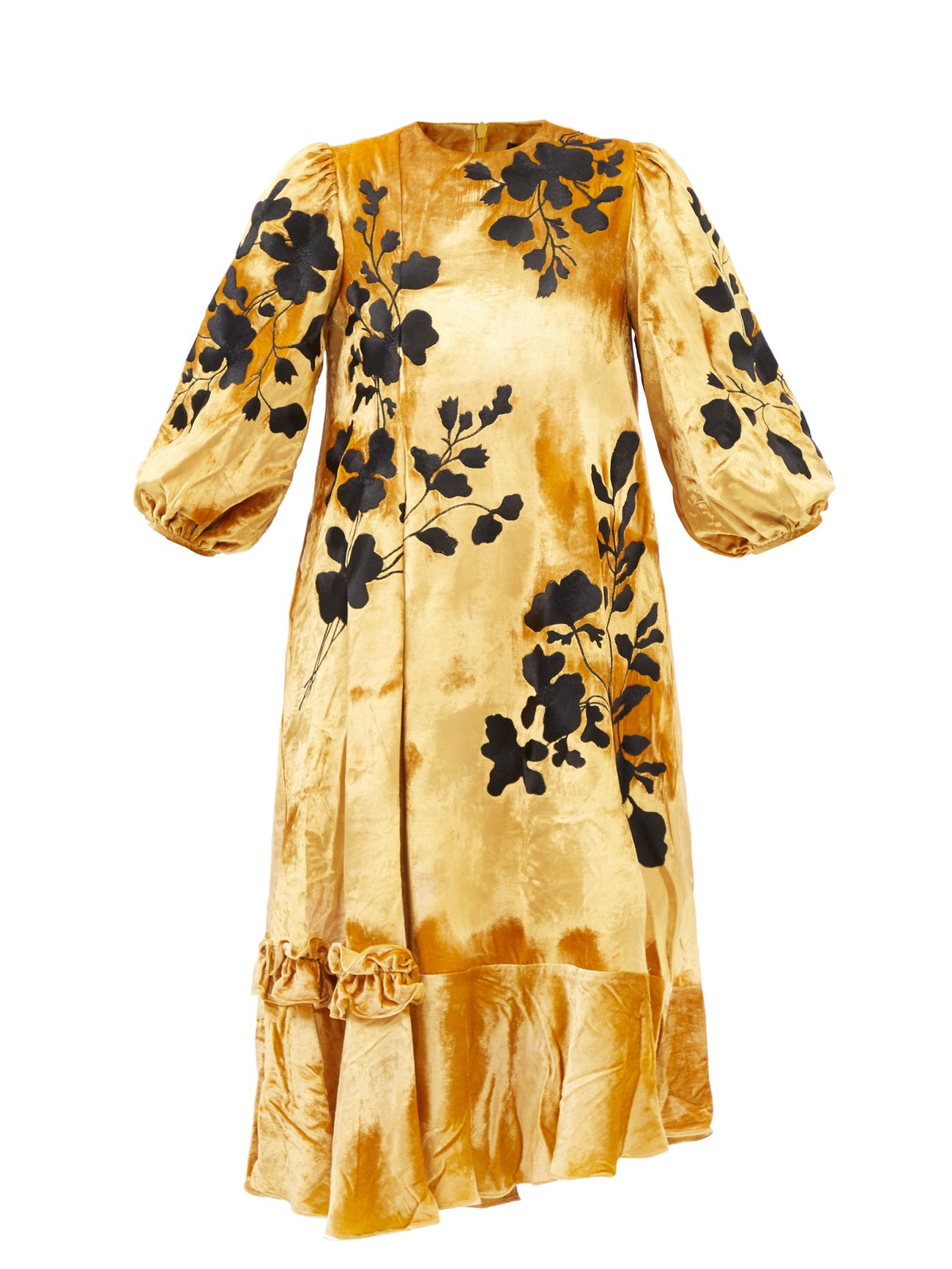 Liyah floral-embroidered velvet midi dress