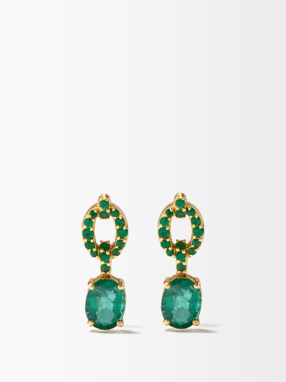 Gold Catena emerald & 18kt gold drop earrings | Nadine Aysoy ...