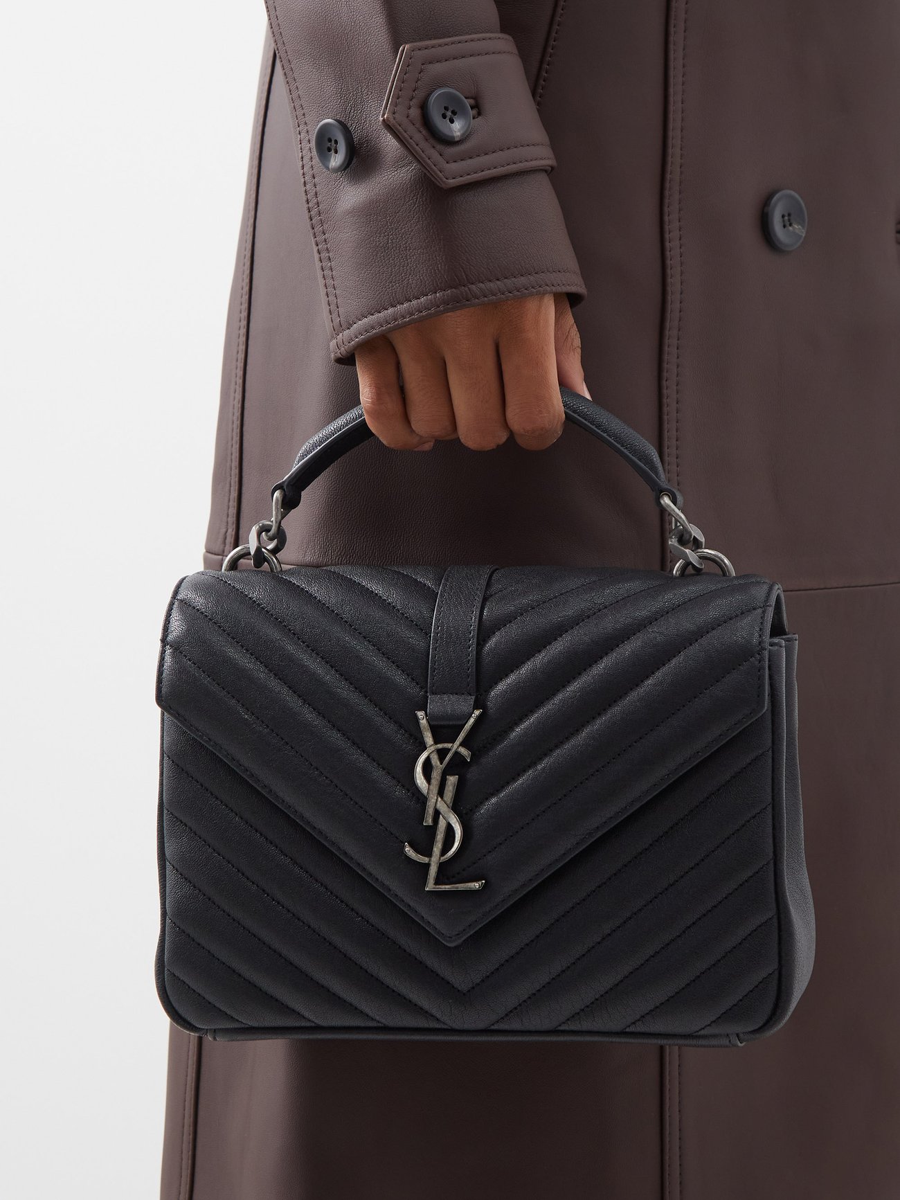 YSL Black College Medium Chain Bag in Quilted Leather – thankunext.us
