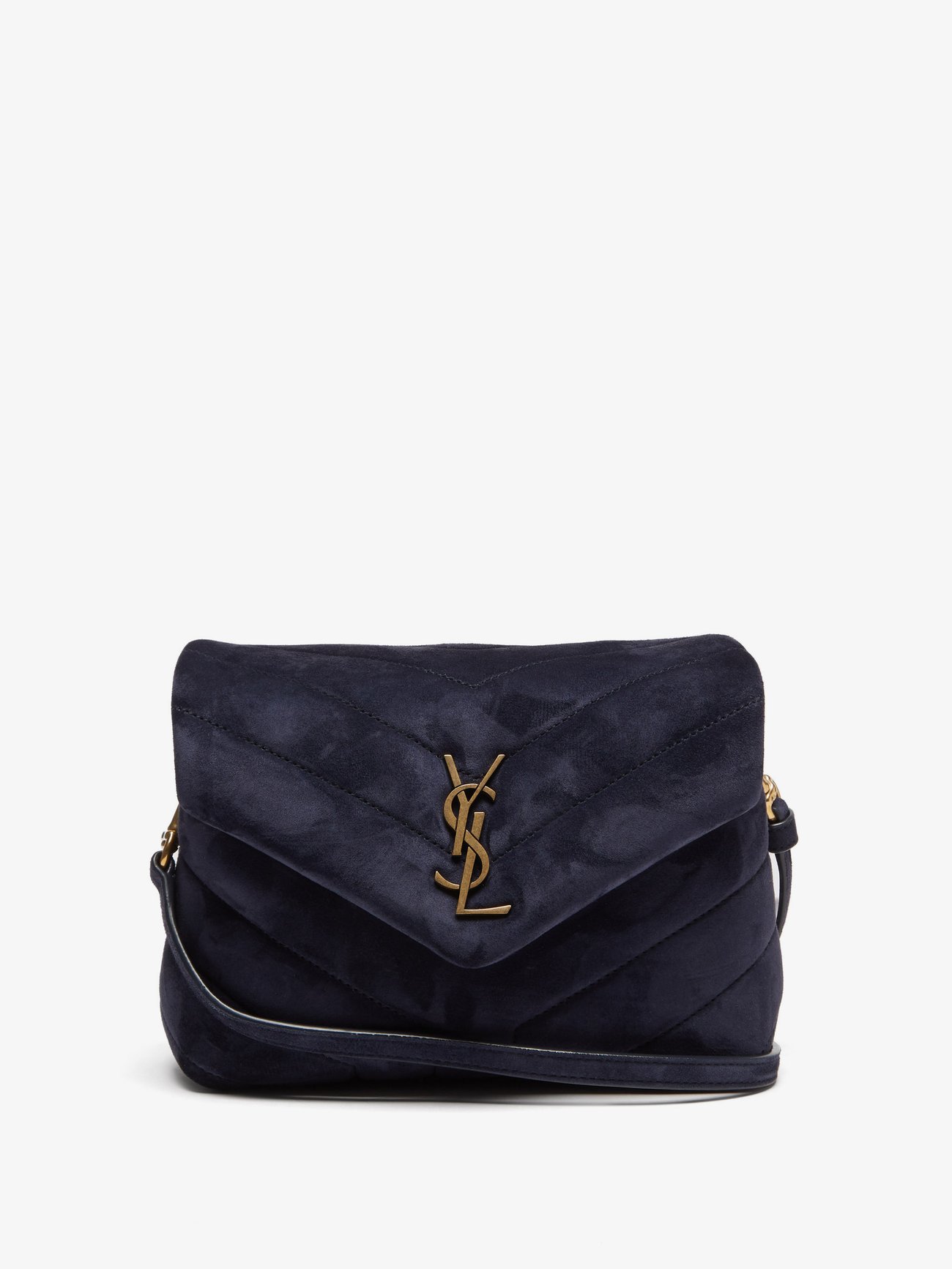 Authentic YSL Lou Lou toy bag in navy velvet. Comes