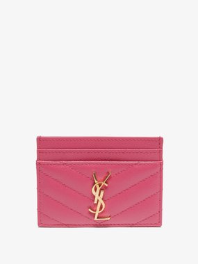 Saint Laurent Ysl Logo Plaque Zipped Card Holder in Natural