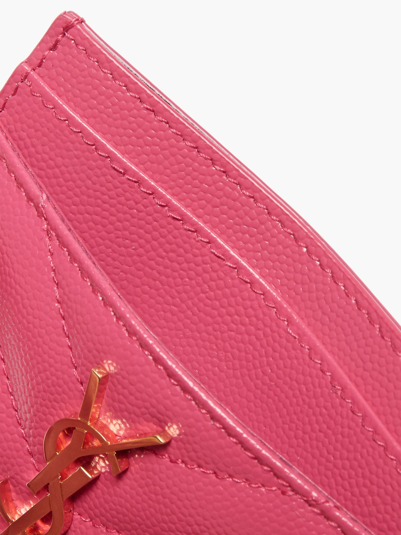 Pink YSL-plaque quilted-leather cardholder, Saint Laurent
