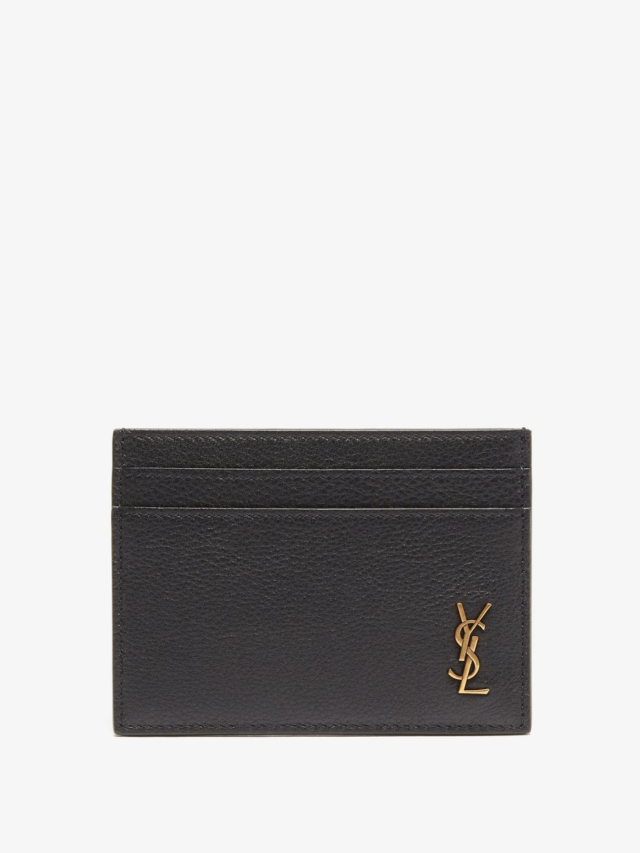생 로랑 Saint Laurent Black YSL-plaque grained-leather cardholder