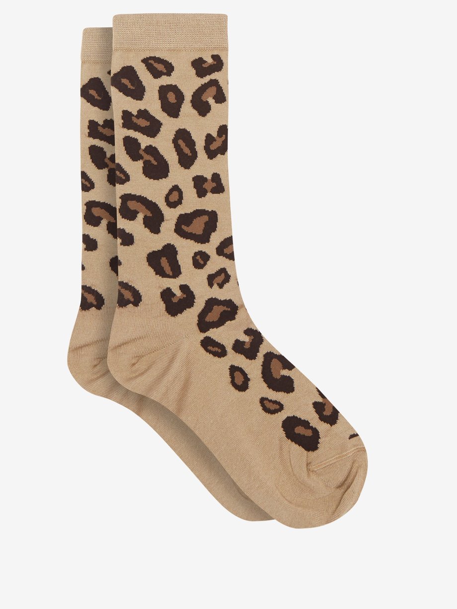 Neutral Leopard-jacquard cotton-blend socks, Raey