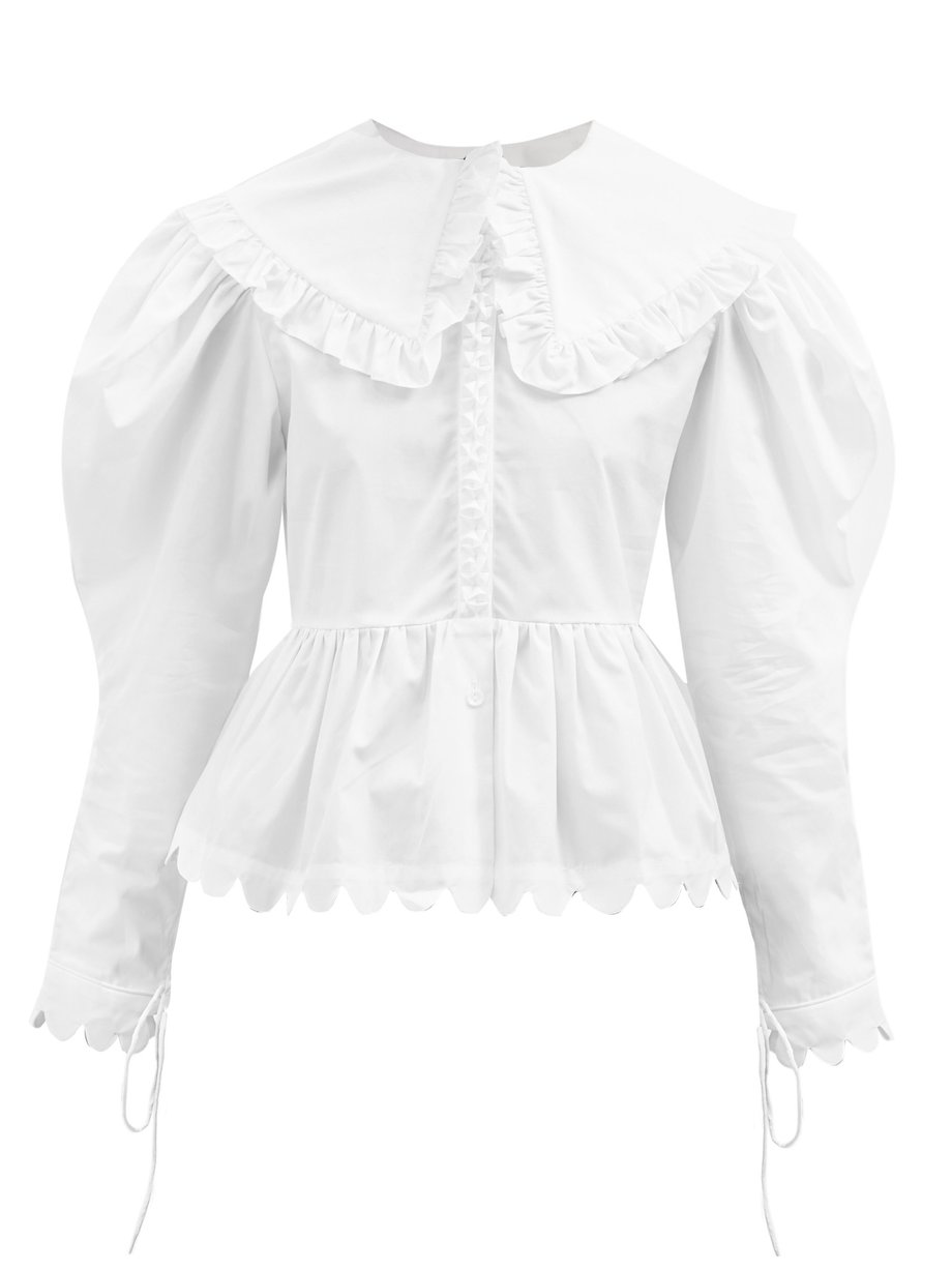 White Lisi scalloped-edge cotton-poplin blouse | Horror Vacui ...