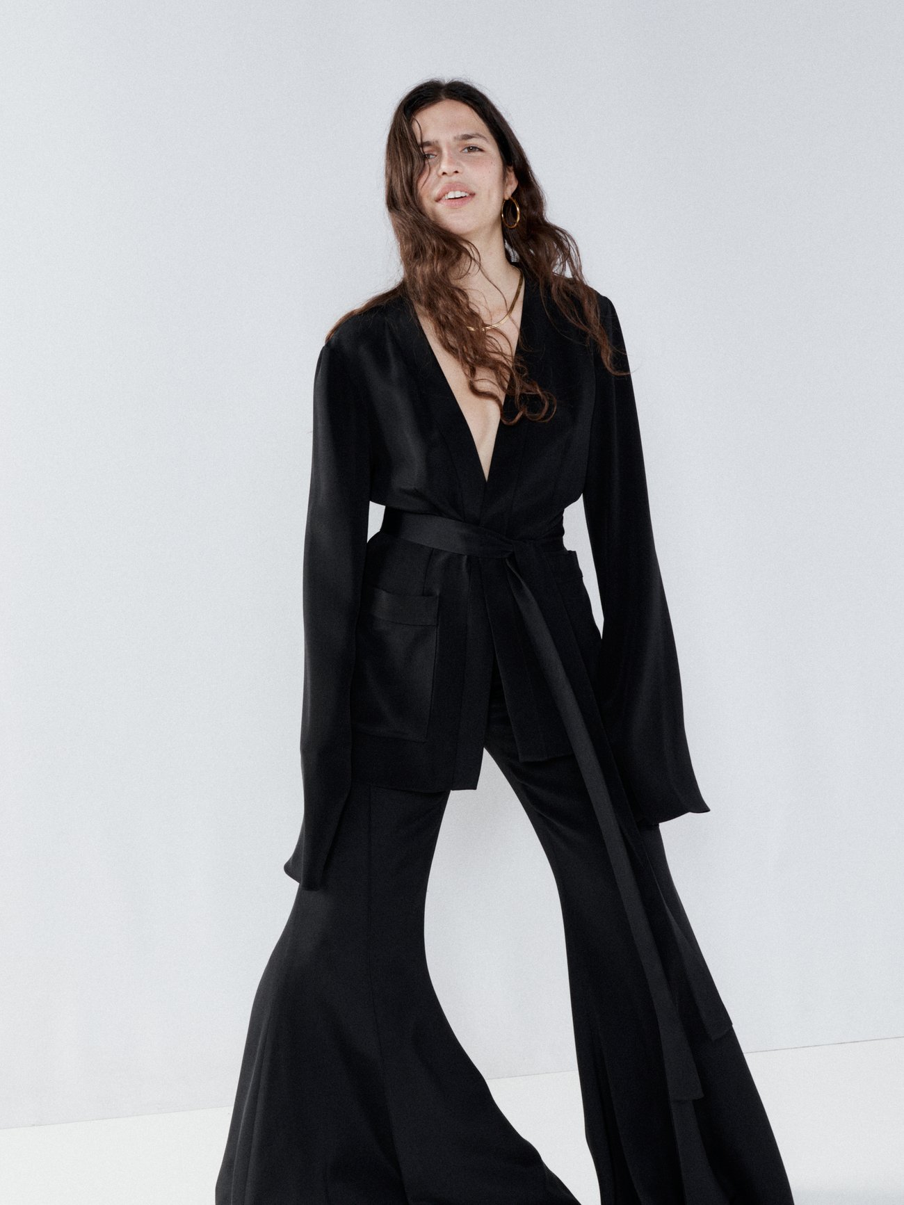 Black Bell-sleeve silk-crepe jacket | Raey | MATCHES UK