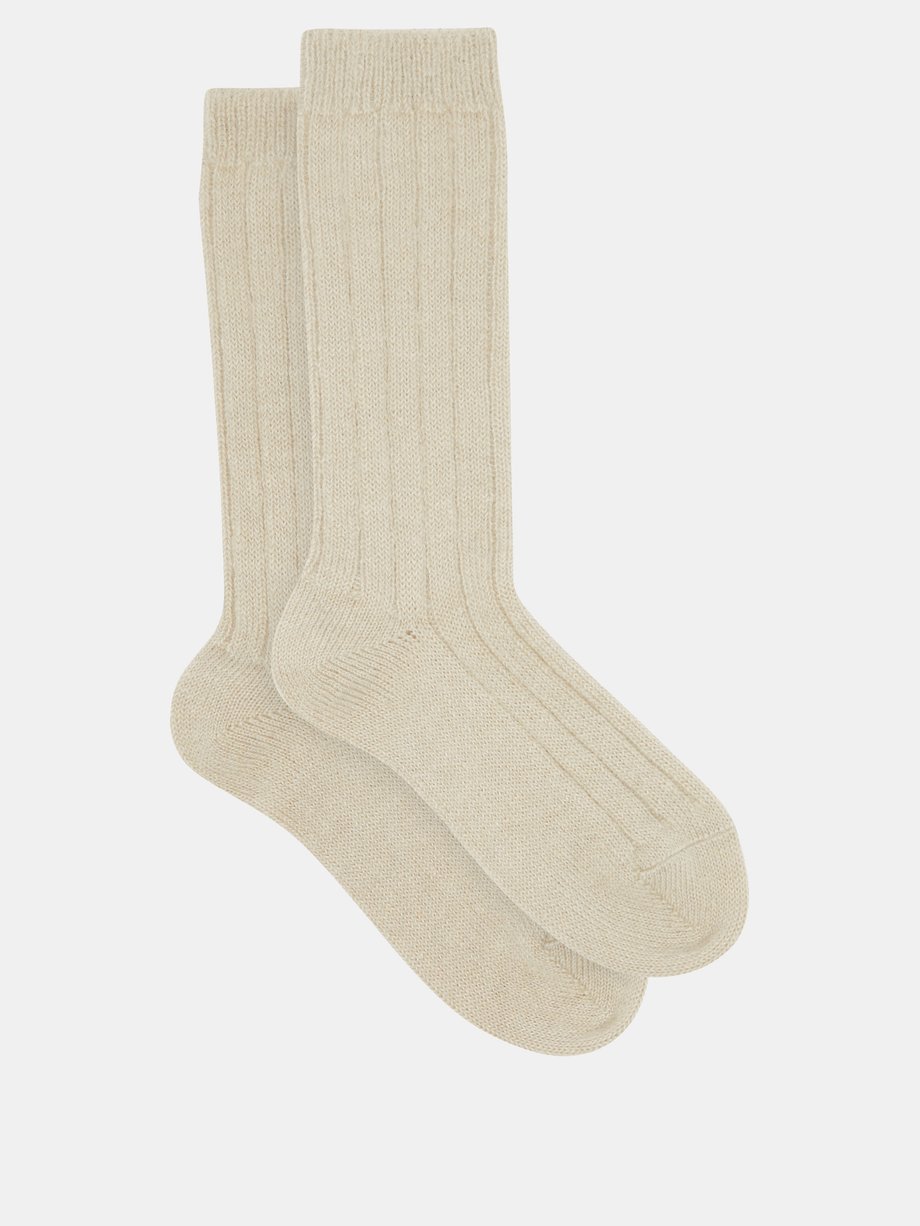 Neutral Ribbed mohair-blend socks | Raey | MATCHES UK