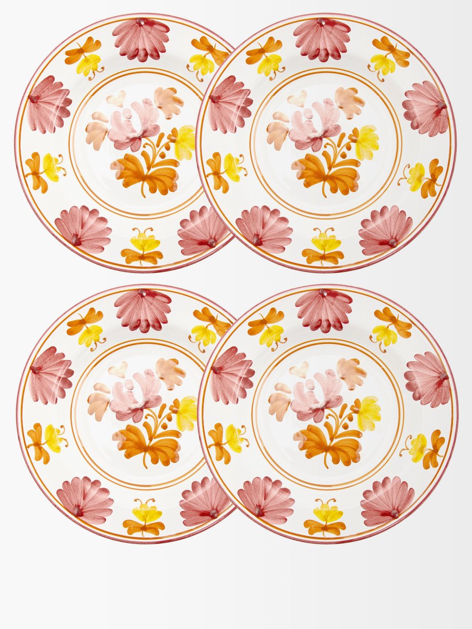 Cabana Magazine Set of four Blossom painted porcelain soup plates