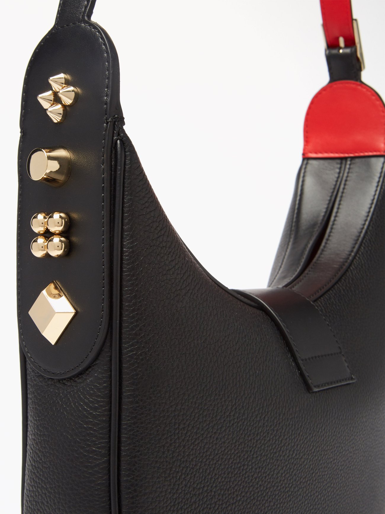Christian Louboutin Carasky Small Studded Leather Hobo Bag Black/Black