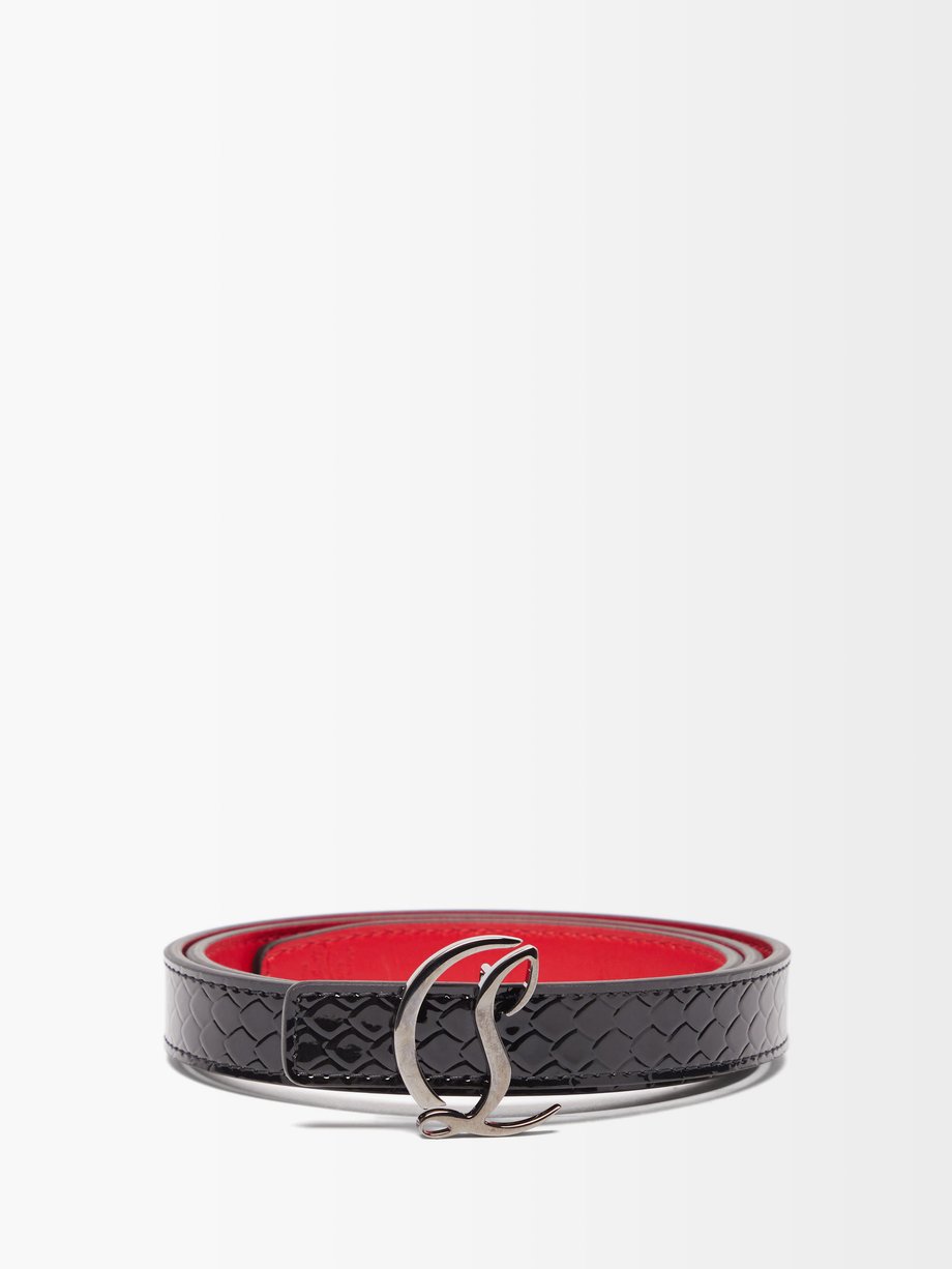 Christian Louboutin Logo-buckle snake-effect patent-leather belt