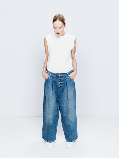 Blue 90s organic cotton high-waisted wide-leg jeans, Raey