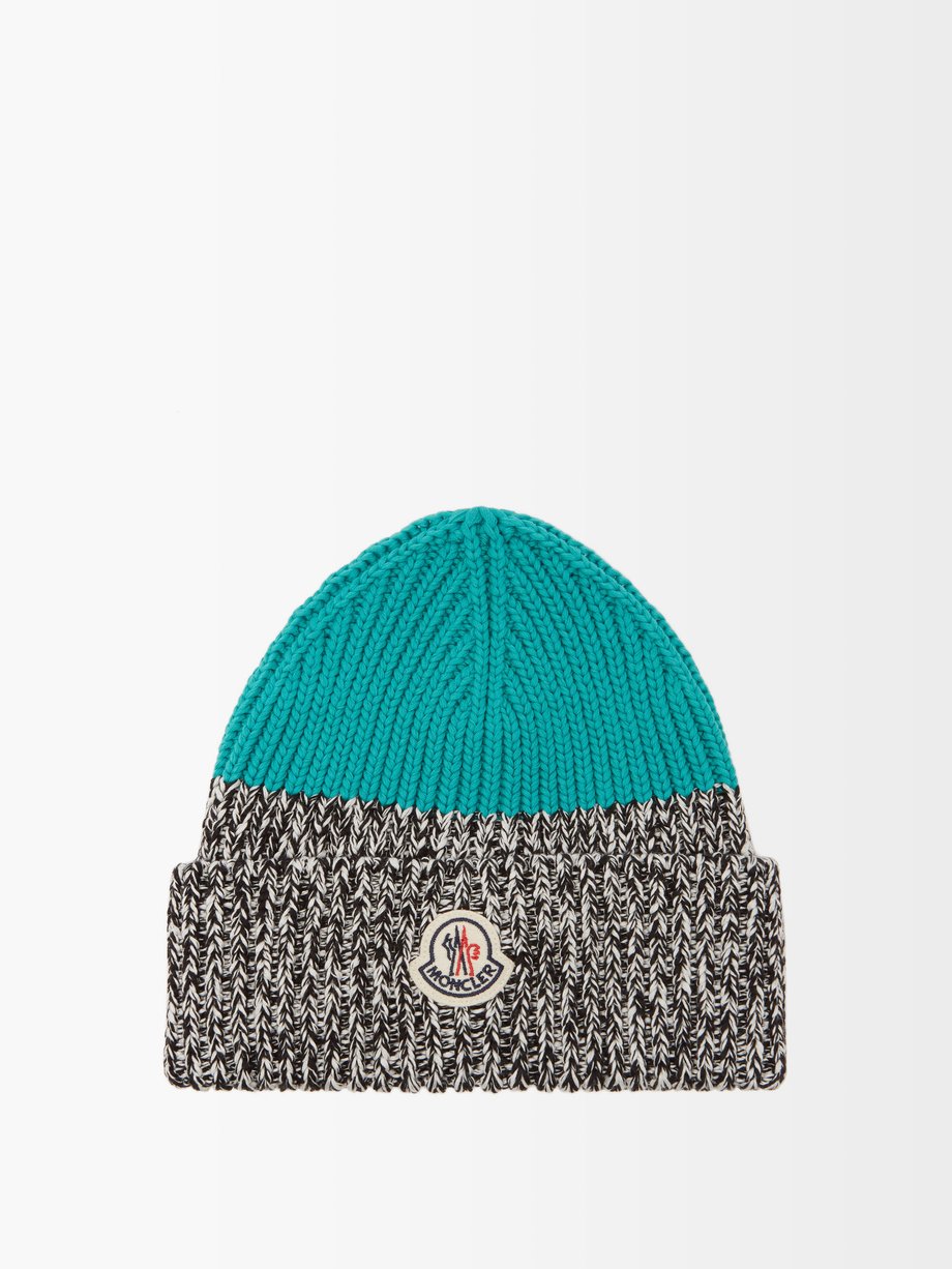 Blue Logo-patch two-tone beanie hat | Moncler | MATCHESFASHION UK