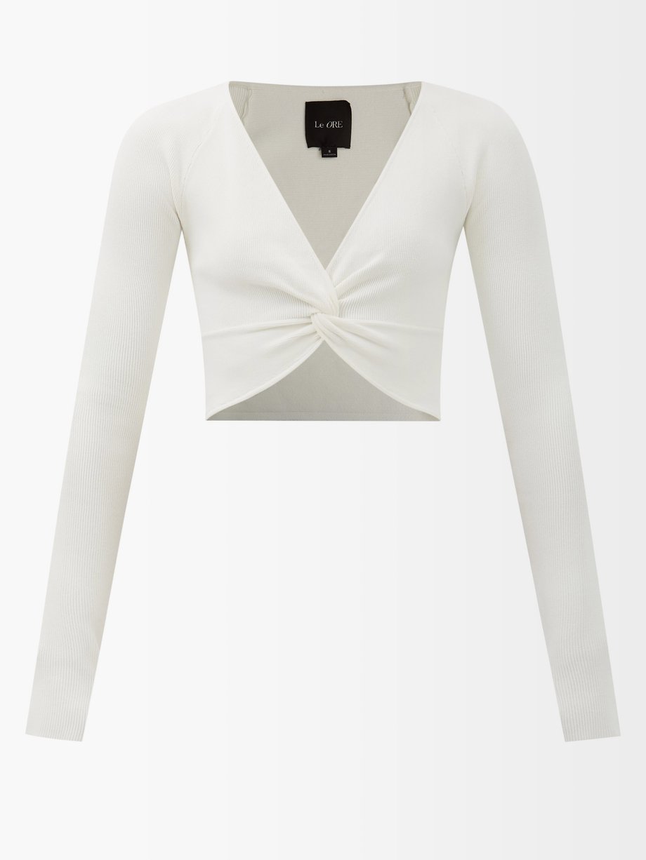 White Rimini twisted recycled-jersey long-sleeved top | Le Ore ...