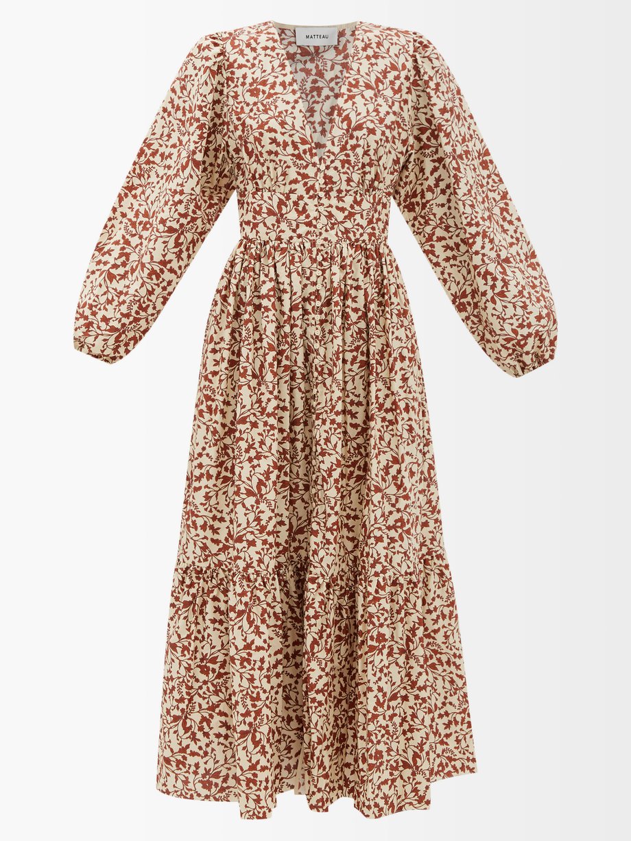 White Floral-print organic-cotton poplin dress | Matteau ...