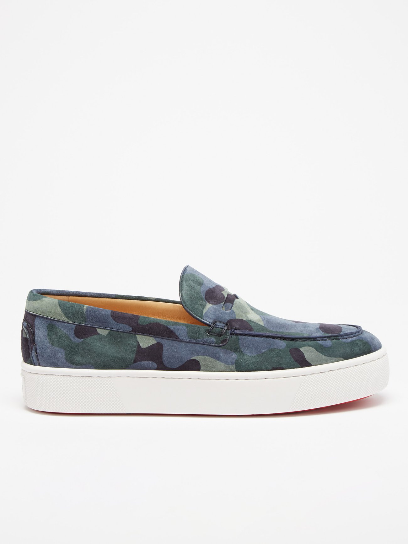 Blue Paqueboat slip-on camouflage-suede trainers | Christian Louboutin ...