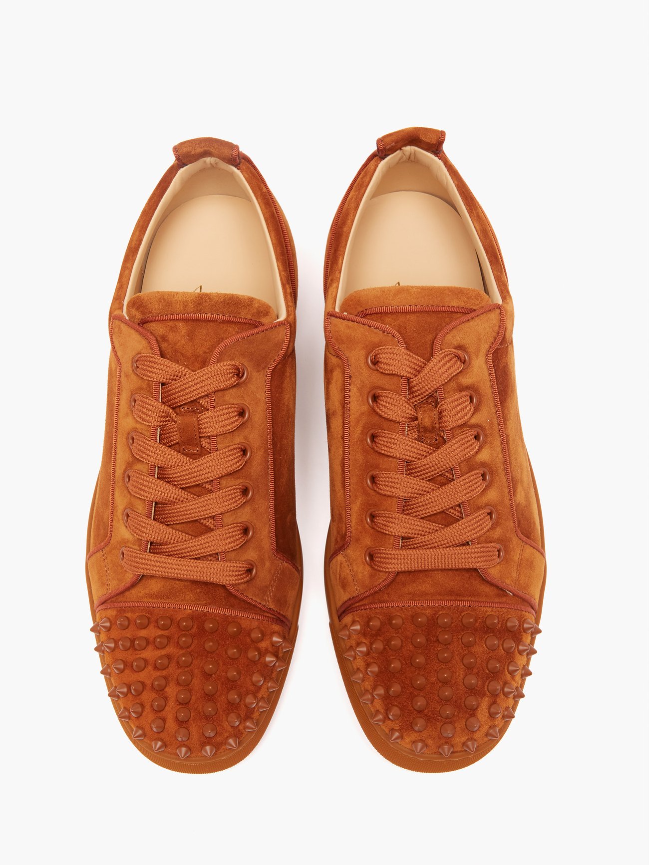 Christian Louboutin Orange Suede Lou Spikes High Top Sneakers Size 47 US 13