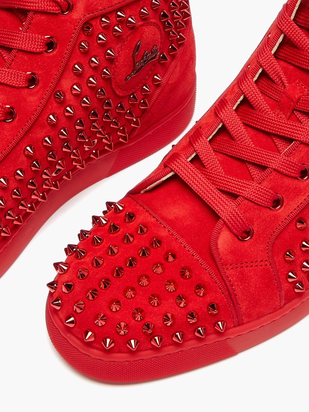 Christian Louboutin Louis Orlato Spike Studs High Cut Men's Red Sneakers - 42
