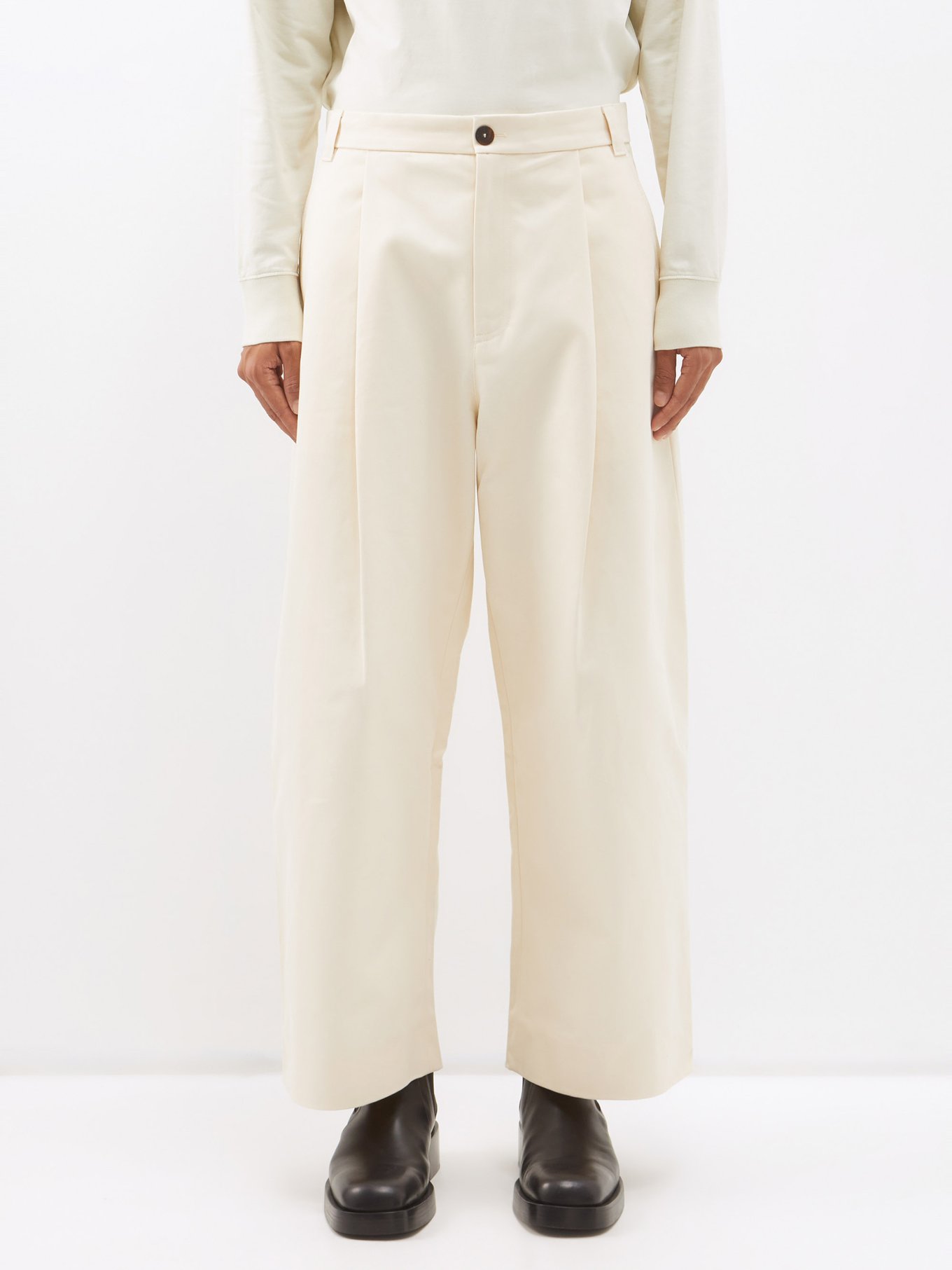 Neutral Sorte pleated cotton-twill wide-leg trousers | Studio Nicholson