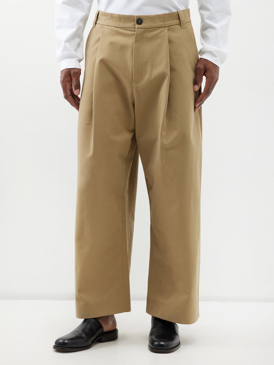 Studio Nicholson Tan Sorte pleated cotton-twill wide-leg trousers