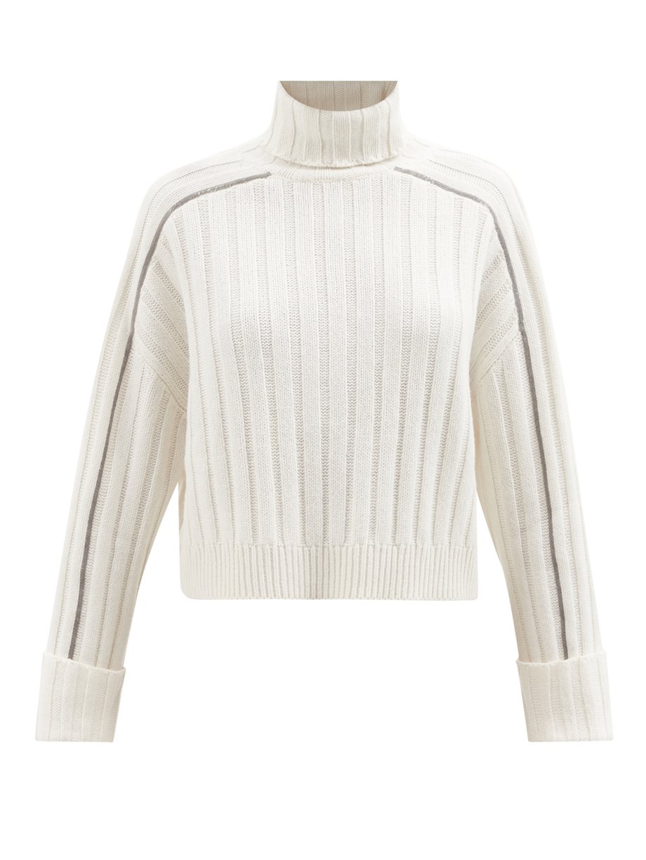 White Roll-neck ribbed cashmere sweater | Brunello Cucinelli ...