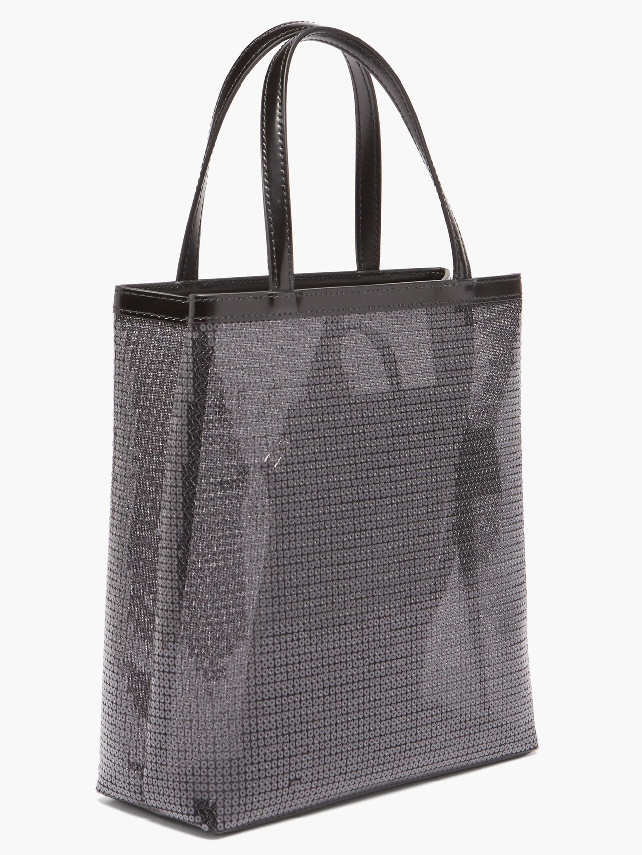 Black Logo-print sequinned mesh and leather bag, Prada