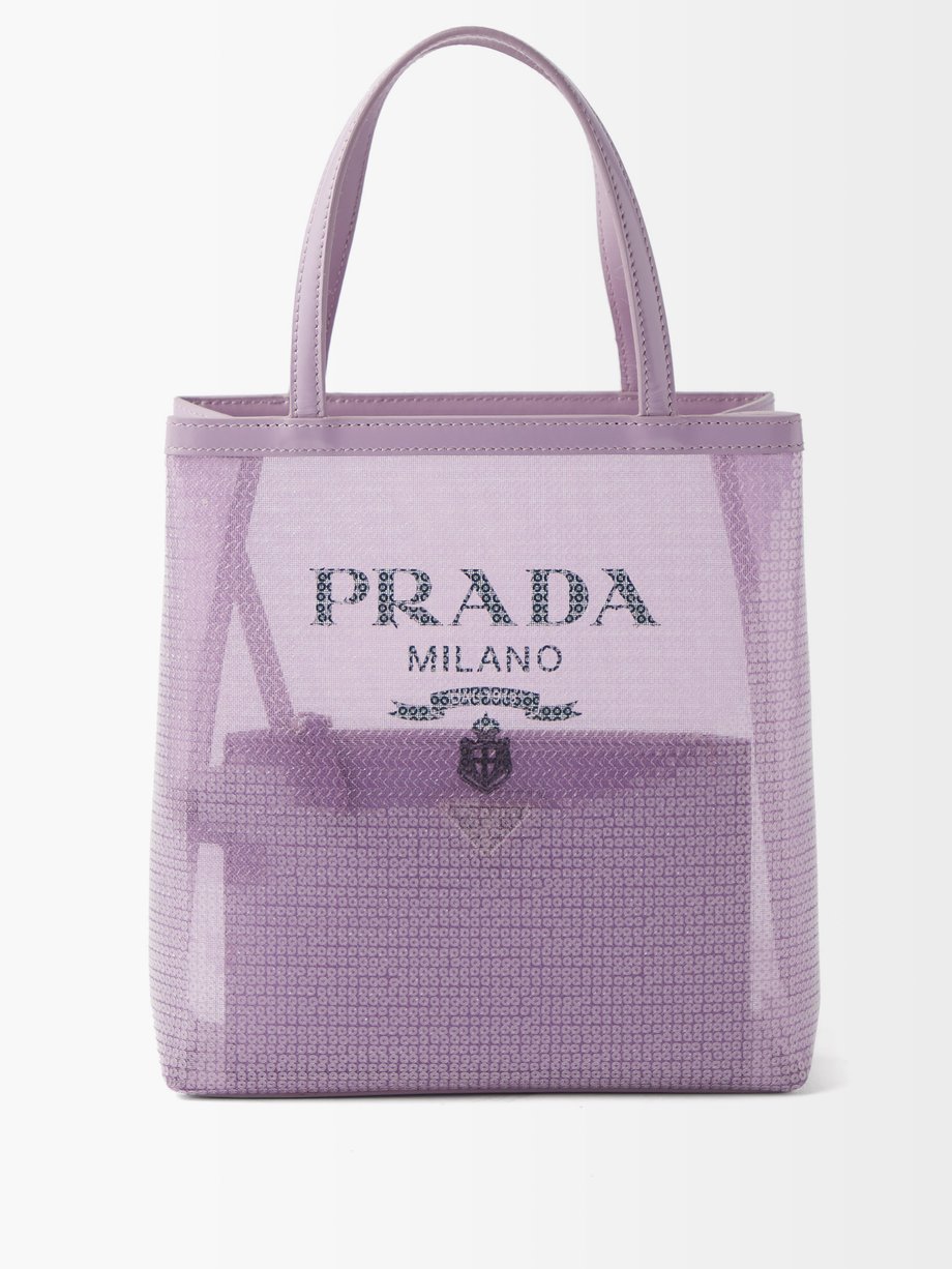 Purple Logo-print sequinned mesh tote bag | Prada | MATCHESFASHION UK